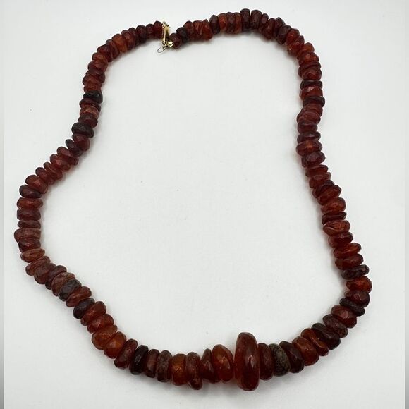 21" RONDELLE faceted, graduated AMBER beaded necklace w/ a 14kt GF clasp! - Picture 3 of 15